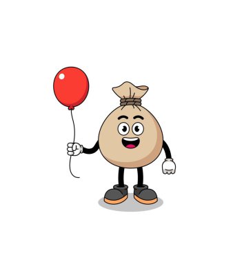 Para çantası karikatürü balon taşıyor, karakter tasarımı.