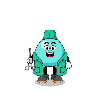 Bir cerrah olarak su maskotu tasviri, karakter tasarımı