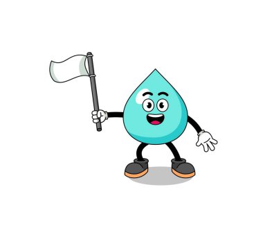 Beyaz bir bayrak taşıyan suyun çizgi film tasarımı, karakter tasarımı