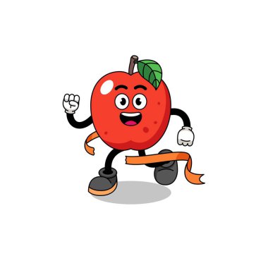 Bitiş çizgisinde çalışan elmanın maskot çizgi filmi, karakter tasarımı