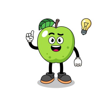Yeşil elma çizgi filmi bir fikir pozu al, karakter tasarımı