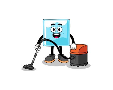 Buz bloğunun elektrikli süpürge tutan maskotu, karakter tasarımı