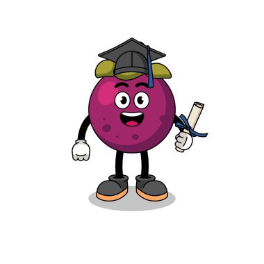 Mezuniyet pozlu mangosteen maskotu, karakter tasarımı