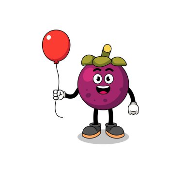 Bir balon tutan mangosteen karikatürü, karakter tasarımı