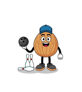 Bowling oyuncusu olarak badem maskotu, karakter tasarımı