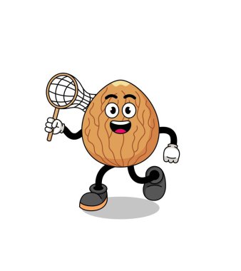 Bir kelebek yakalayan badem karikatürü, karakter tasarımı