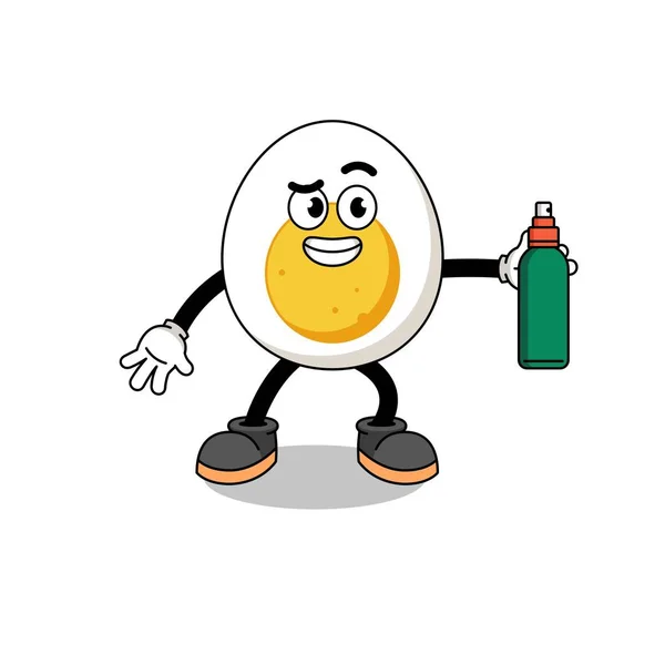 Boiled Egg Illustration Cartoon Holding Mosquito Repellent Character Design — Stock Vector