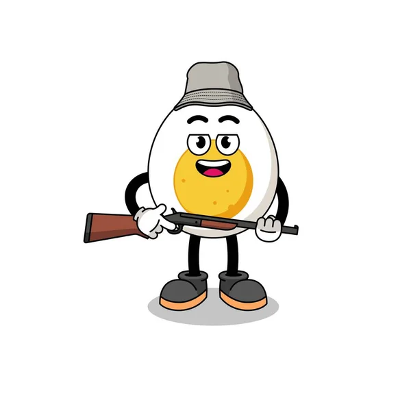 Cartoon Illustration Boiled Egg Hunter Character Design — Stock Vector