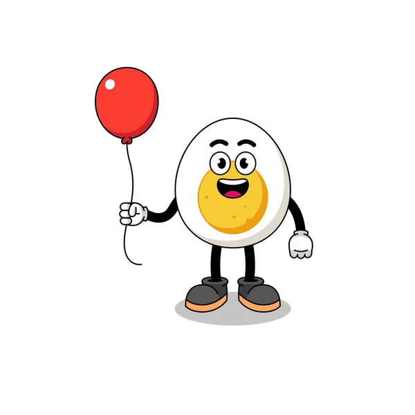 Cartoon Boiled Egg Holding Balloon Character Design — Stock Vector