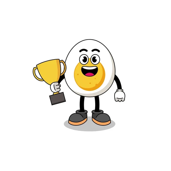 卡通吉祥物 煮鸡蛋 装有奖杯 人物造型 — 图库矢量图片