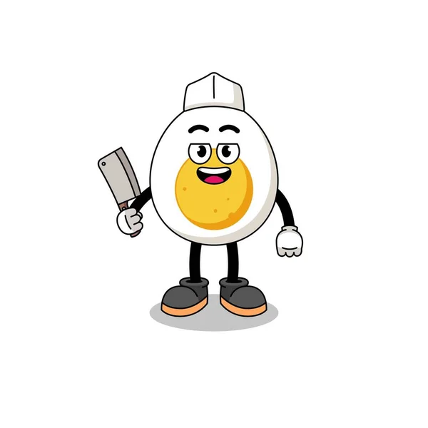 Mascot Boiled Egg Butcher Character Design — Stock Vector