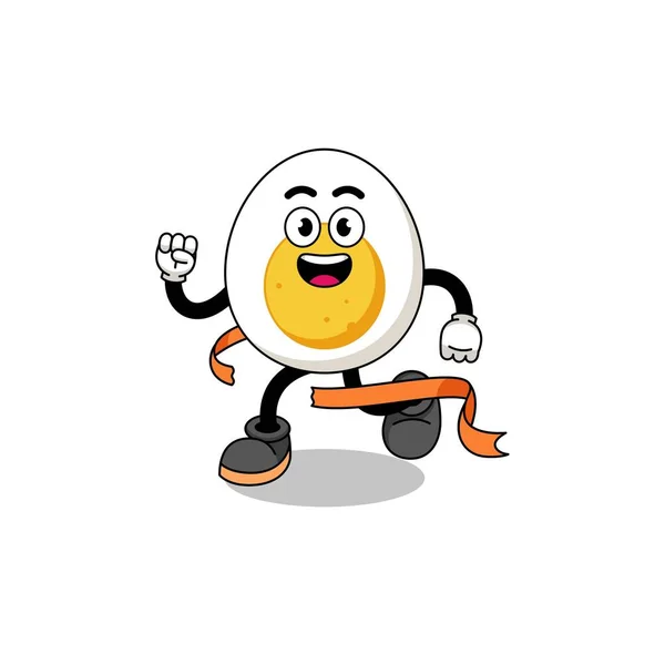 煮熟的鸡蛋在终点线上奔跑的吉祥物漫画 人物设计 — 图库矢量图片