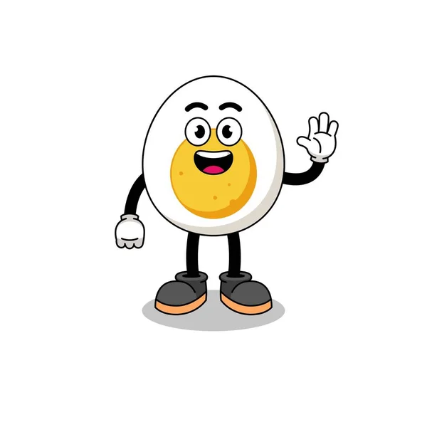 Βραστό Αυγό Κινουμένων Σχεδίων Κάνει Χειρονομία Κύμα Χέρι Σχεδιασμό Του — Διανυσματικό Αρχείο