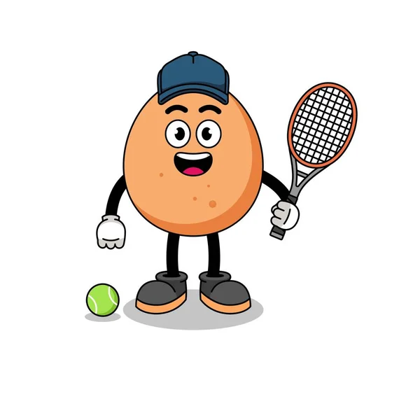 Illustration Oeuf Tant Que Joueur Tennis Character Design — Image vectorielle