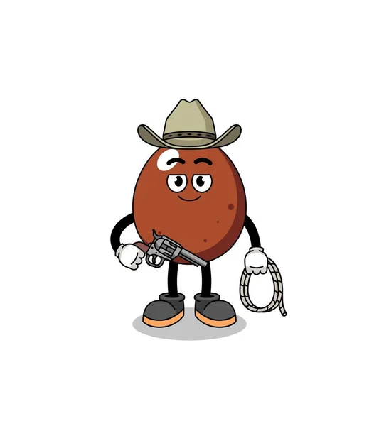 Carattere Mascotte Uovo Cioccolato Come Cowboy Character Design — Vettoriale Stock