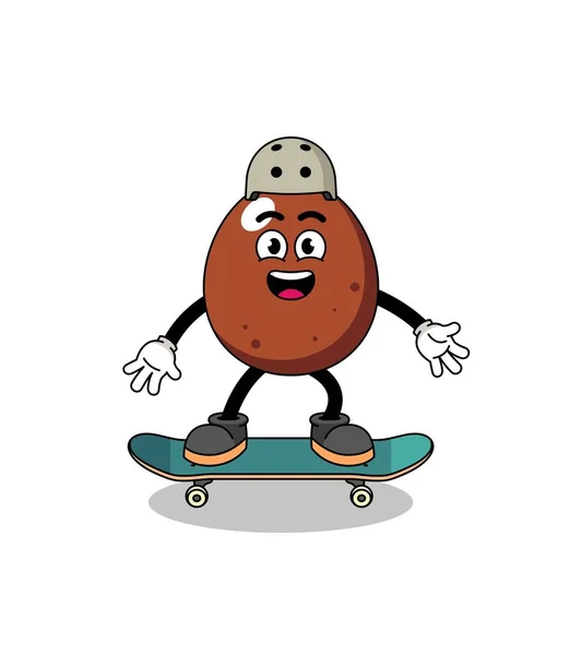 Mascote Ovo Chocolate Jogando Skate Design Personagem — Vetor de Stock