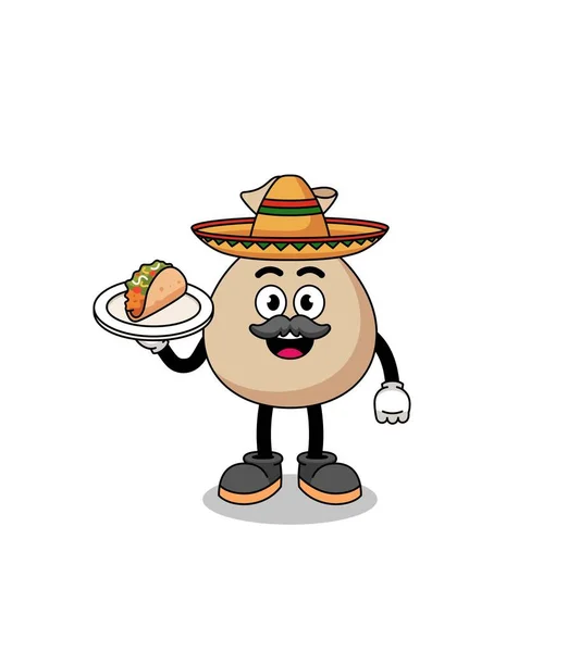 Desenho Animado Personagem Saco Dinheiro Como Chef Mexicano Design Personagem — Vetor de Stock
