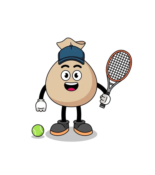 Para Kesesi Illüstrasyonu Bir Tenis Oyuncusu Olarak Karakter Tasarımı — Stok Vektör
