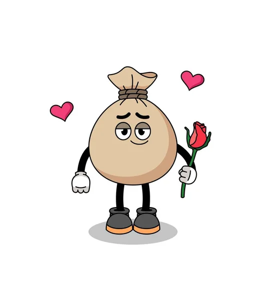 Argent Sac Mascotte Tomber Amoureux Character Design — Image vectorielle