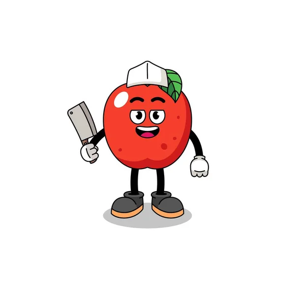 Mascotte Pomme Comme Boucher Character Design — Image vectorielle