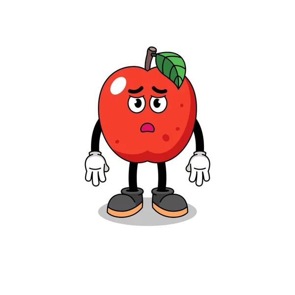Ilustracja Kreskówki Jabłko Smutną Twarzą Projekt Charakter — Wektor stockowy