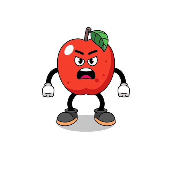 Яблочная Карикатура Гневным Выражением Лица Дизайн Персонажей — стоковый вектор