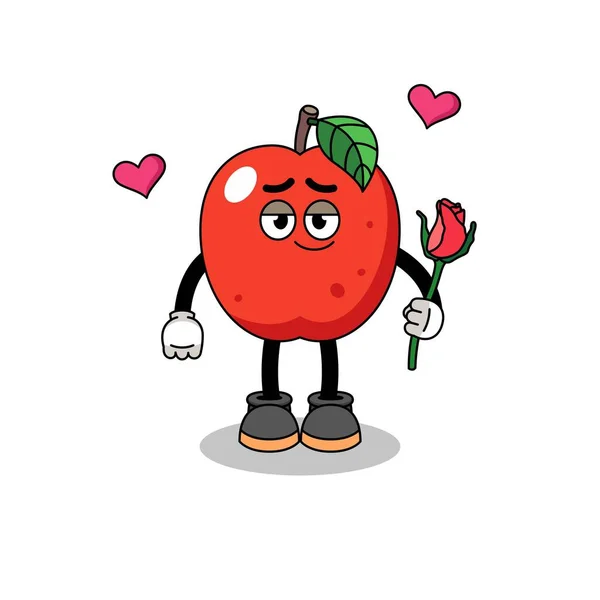 Mascotte Pomme Tomber Amoureux Character Design — Image vectorielle