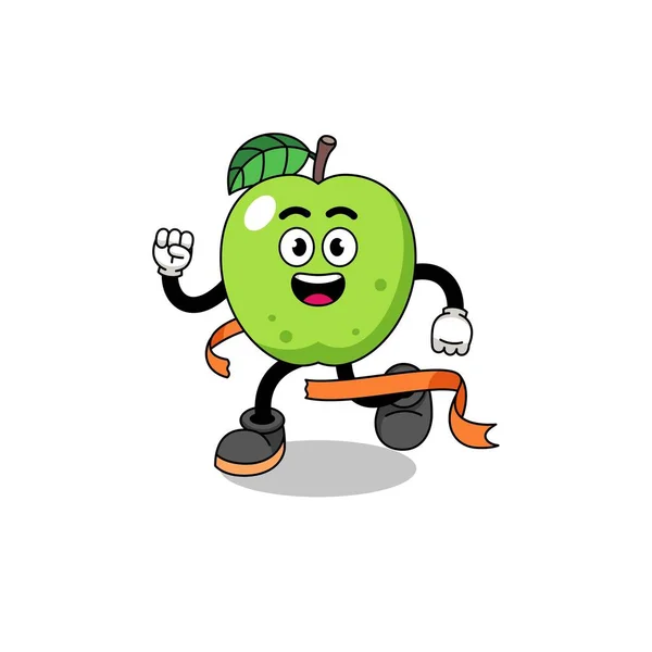 Mascot Cartoon Green Apple Running Finish Line Character Design — Stock Vector
