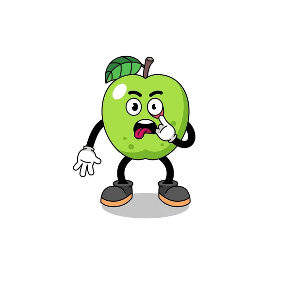 Personagem Ilustração Maçã Verde Com Língua Saliente Design Caráter — Vetor de Stock
