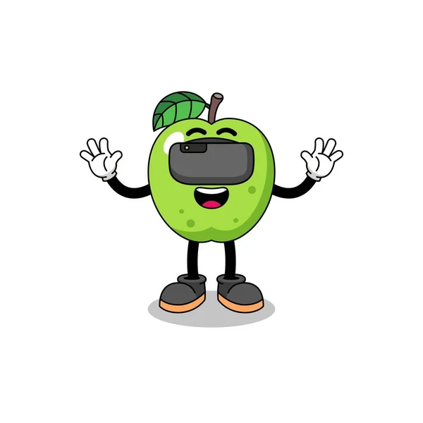 Ilustración Manzana Verde Con Auriculares Diseño Personajes — Vector de stock