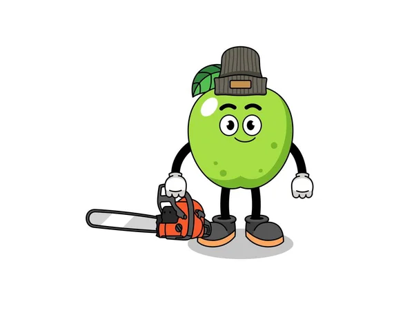 Zelené Jablko Ilustrace Karikatura Jako Dřevorubec Charakter Designu — Stockový vektor