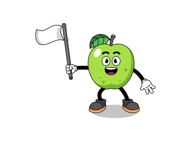 Cartoon Illustration Green Apple Holding White Flag Character Design — Stock Vector