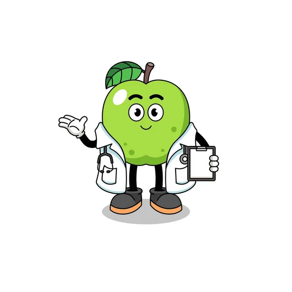 Cartoon Mascotte Van Groene Appel Arts Karakter Ontwerp — Stockvector