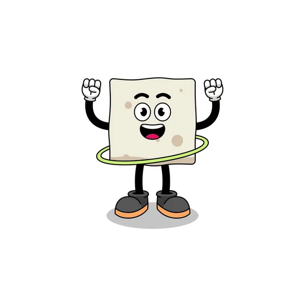 Caractère Illustration Tofu Jouant Hula Hoop Character Design — Image vectorielle