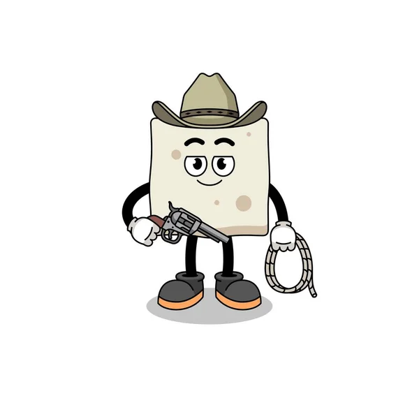 Mascote Personagem Tofu Como Cowboy Design Personagem — Vetor de Stock