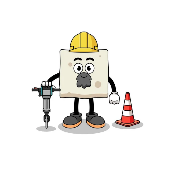 Personaje Dibujos Animados Tofu Trabajando Construcción Carreteras Diseño Personajes — Archivo Imágenes Vectoriales