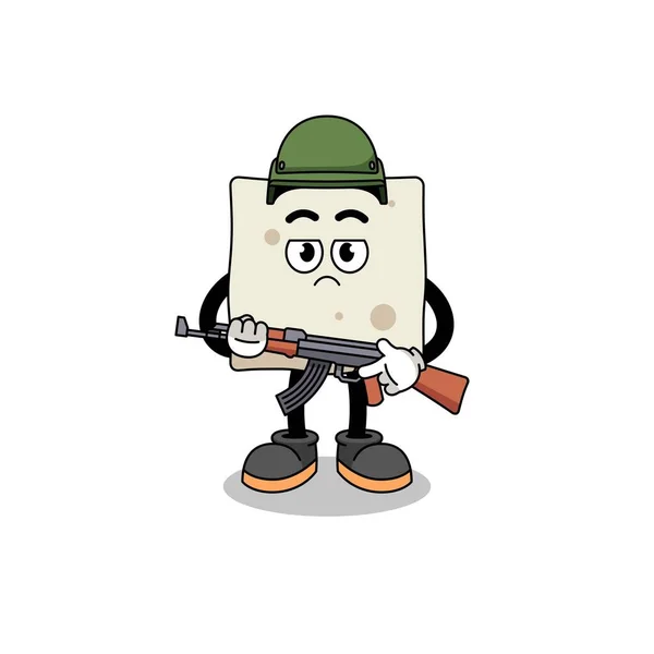 Karikatura Tofu Vojáka Charakter Designu — Stockový vektor