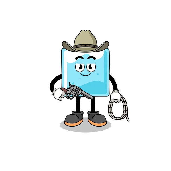 Mascotte Caractère Bloc Glace Comme Cow Boy Character Design — Image vectorielle