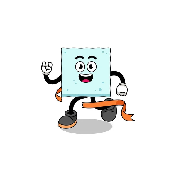 Mascota Dibujos Animados Azúcar Cubo Corriendo Línea Meta Diseño Personajes — Vector de stock