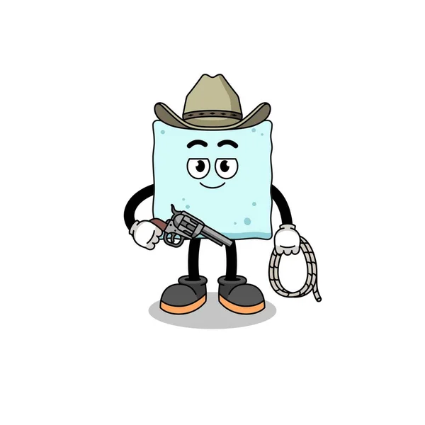 Character Mascot Sugar Cube Cowboy Character Design — Stock Vector