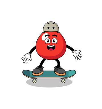 Kan maskotu kaykay oynuyor, karakter tasarımı.