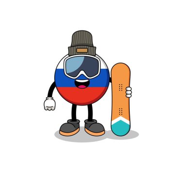 Rus bayrağının maskot karikatürü snowboard oyuncusu, karakter tasarımı