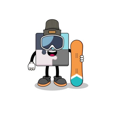 Yapboz 'un maskot karikatürü Snowboard oyuncusu, karakter tasarımı