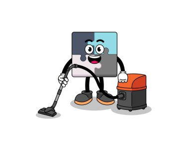 Elektrikli süpürge tutan yapbozun karakter maskotu, karakter tasarımı