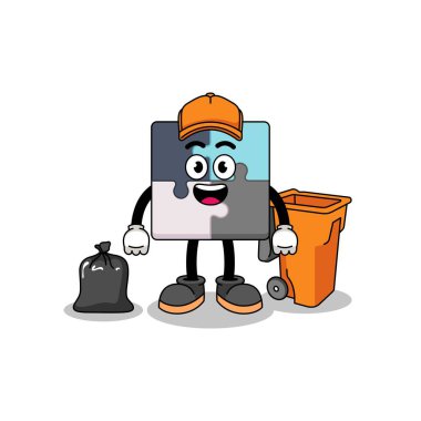 Çöp toplayıcısı olarak yapboz karikatürü, karakter tasarımı