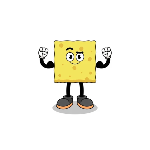 Mascot Cartoon Sponge Posing Muscle Character Design — Stock Vector