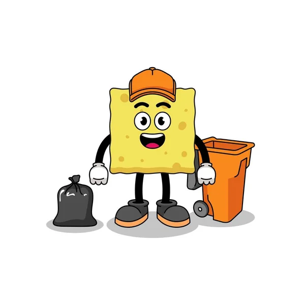 Ilustração Desenhos Animados Esponja Como Coletor Lixo Design Personagem — Vetor de Stock