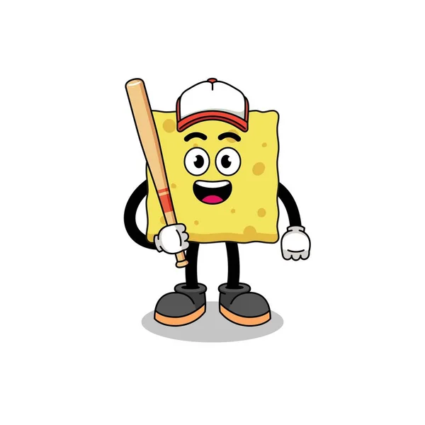Mascotte Éponge Dessin Animé Tant Que Joueur Baseball Character Design — Image vectorielle