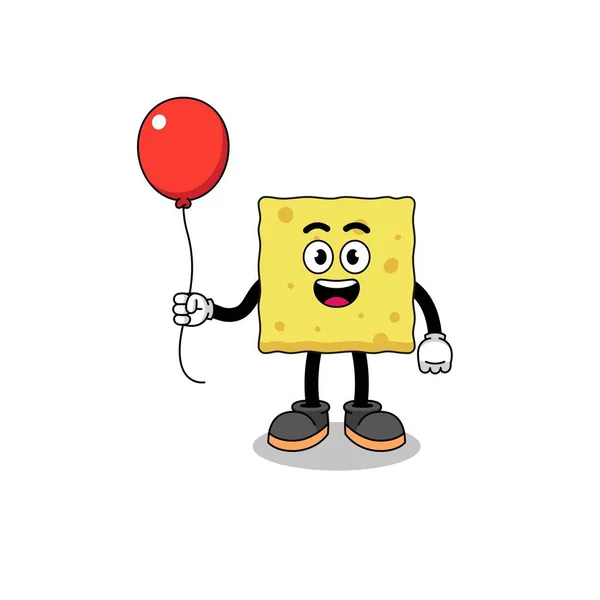 Γελοιογραφία Του Σφουγγαριού Κρατώντας Ένα Μπαλόνι Σχεδιασμός Χαρακτήρα — Διανυσματικό Αρχείο