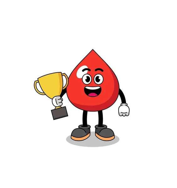 Dibujos Animados Mascota Sangre Sosteniendo Trofeo Diseño Personajes — Vector de stock